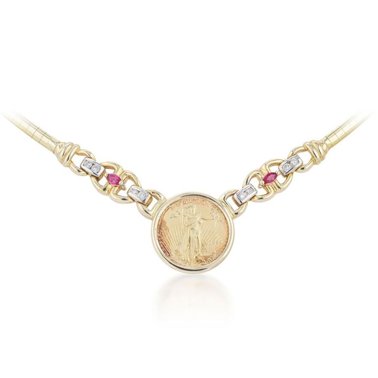Ruby and Diamond Coin Omega Necklace