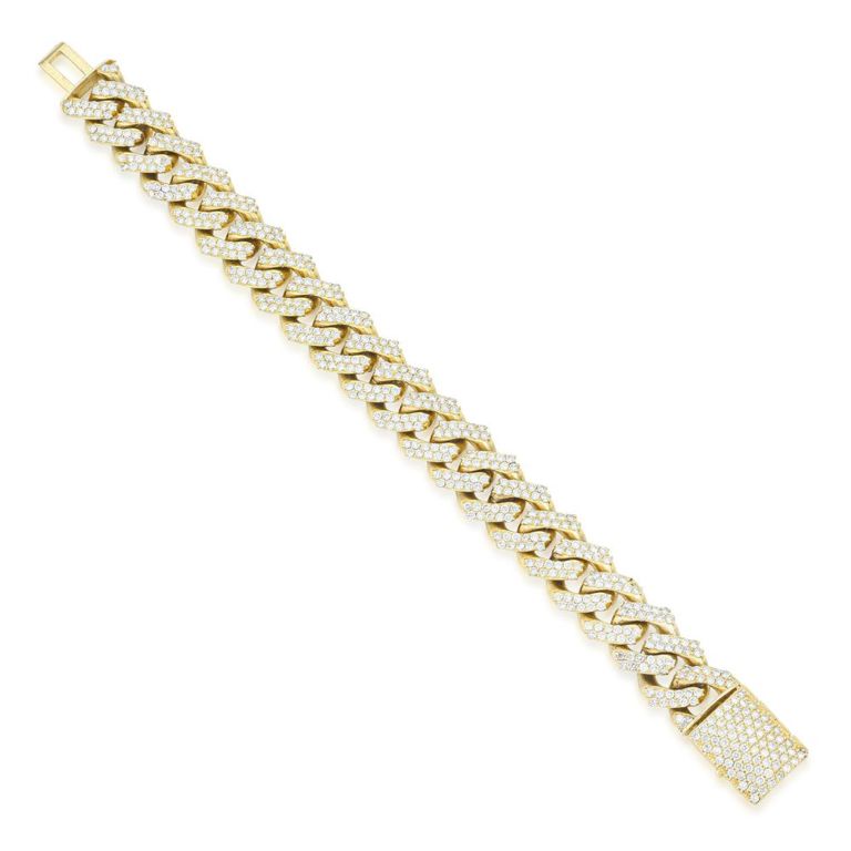 14k Yellow Gold Diamond Cuban Link Bracelet