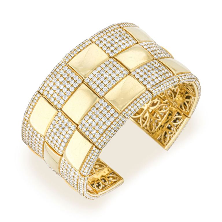 18k Yellow Gold Diamond Wide Bangle