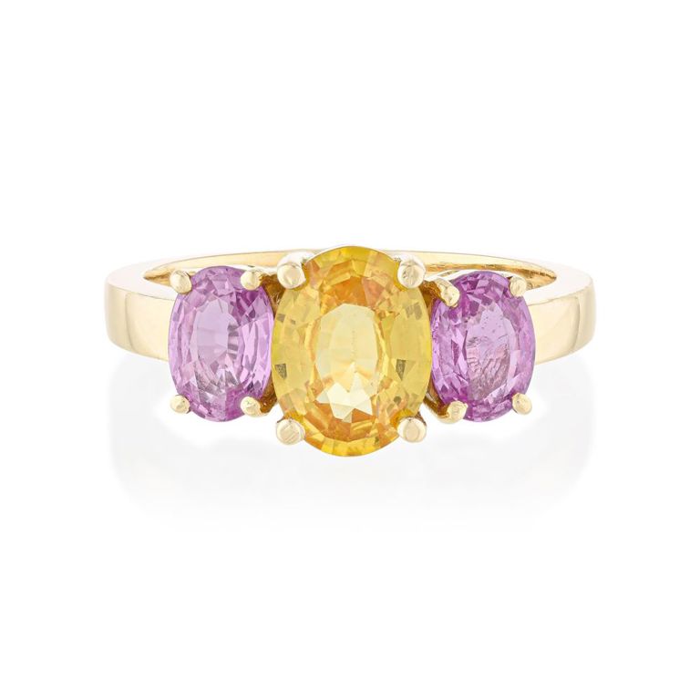 Yellow and Pink Sapphire Three Stone Ring