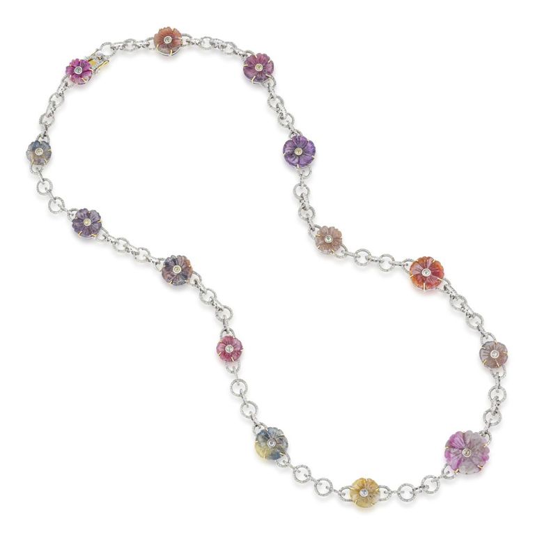 Multi-Color Sapphire and Diamond Long Necklace
