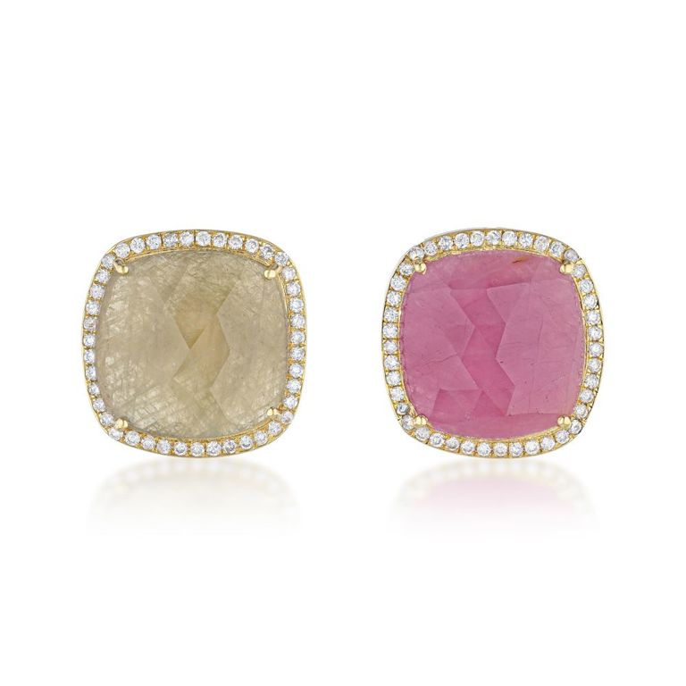 Yellow and Pink Sapphire Diamond Earrings