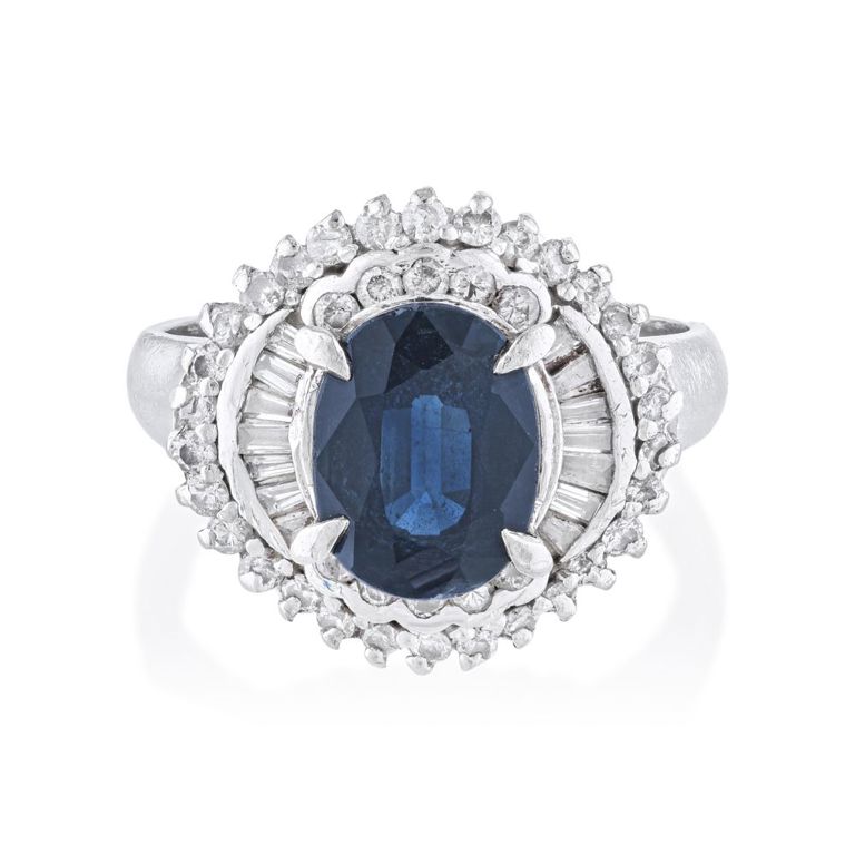 Platinum Sapphire and Diamond Ring