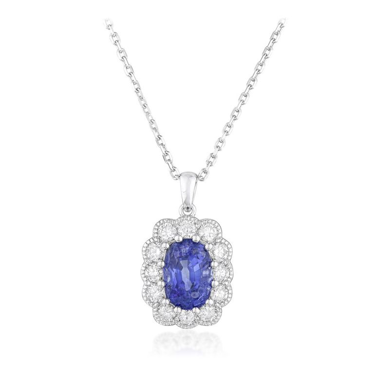 18k Gold Sapphire and Diamond Pendant Necklace