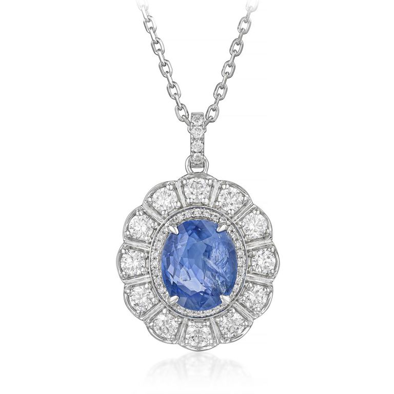 18k Gold Sapphire and Diamond Pendant Necklace