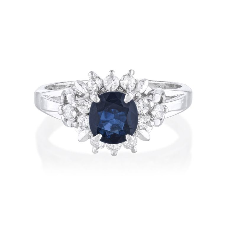 Platinum Sapphire and Diamond Ring