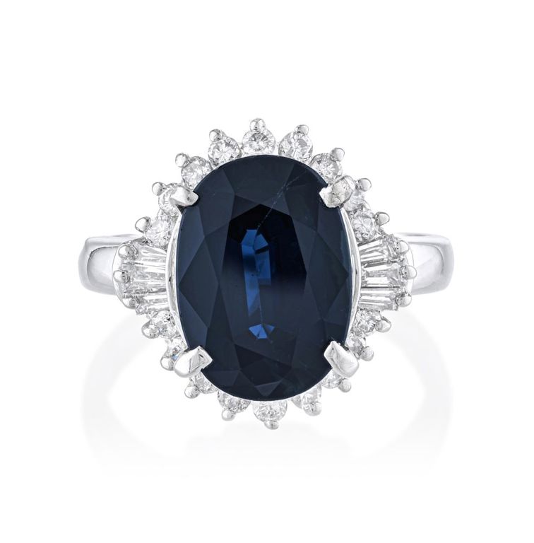 Platinum Sapphire and Diamond Ring