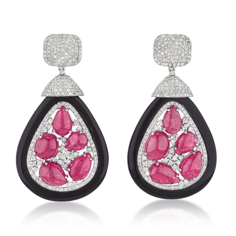 14k Yellow Gold and Silver Ruvby Jewelry Set