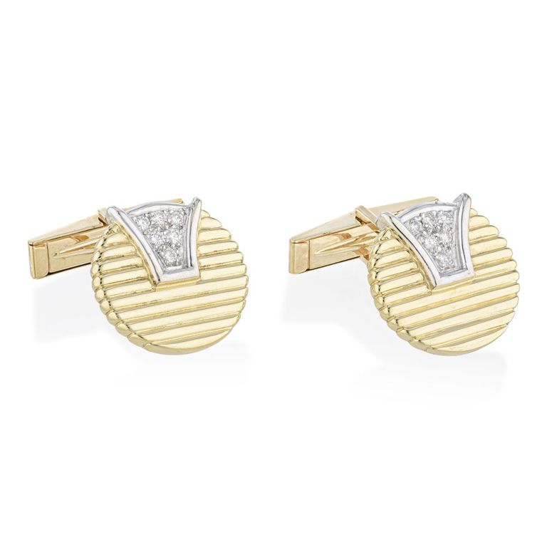 14k Yellow Gold Diamond Cufflinks