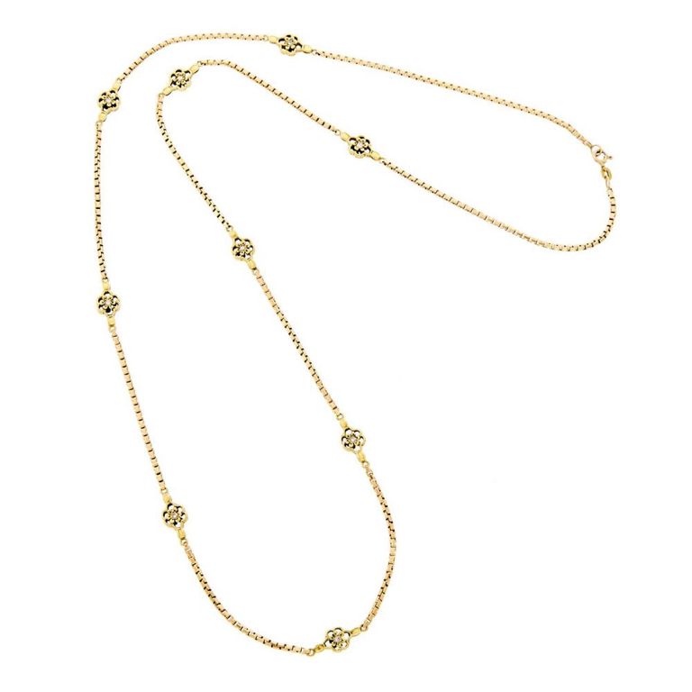 Long 14k Two-Color Gold and Diamond Chain Necklace