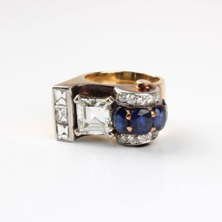 14k Yellow Gold Diamond and Sapphire Ring