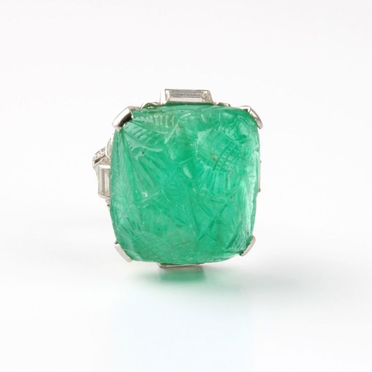 Platinum Emerald and Diamond Ring