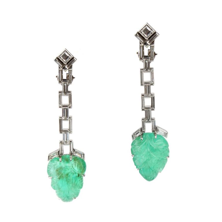 Platinum and 14k Gold Emerald and Diamond Earrings
