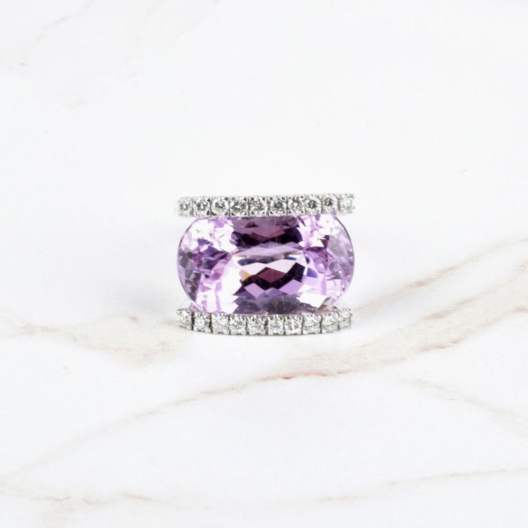 14k White Gold Kunzite and Diamond Cocktail Ring