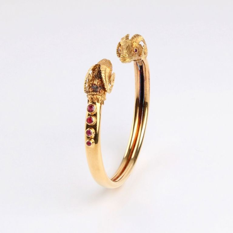 18k Yellow Gold Ruby Ram's Head Cuff Bracelet