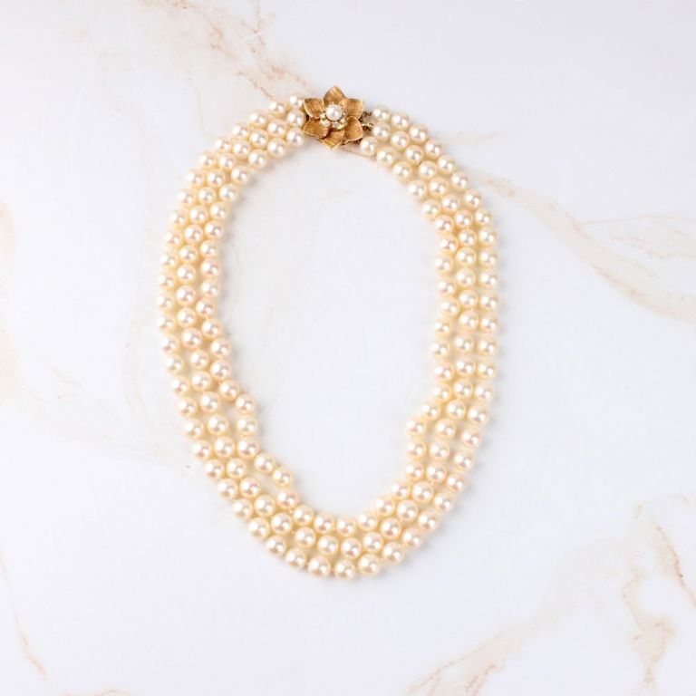 14k Yellow Gold Pearl and Diamond Necklace
