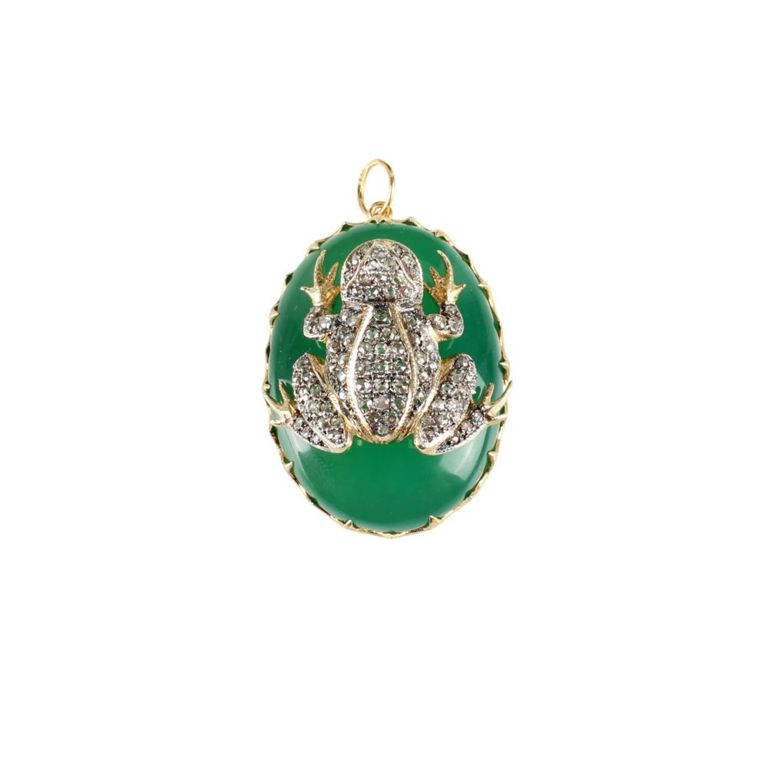 Vermeil Diamond, Spinel and Onyx Frog Pendant