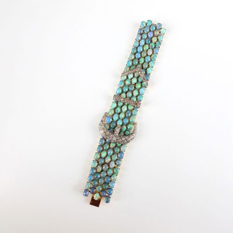 Vermeil and 14k Gold Diamond and Opal Bracelet