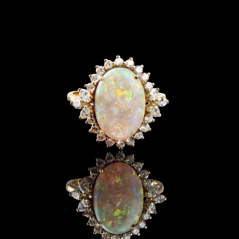 18k Yellow Gold Opal and Diamond Ring