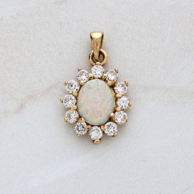 14k Yellow Gold Opal and Sapphire Pendant