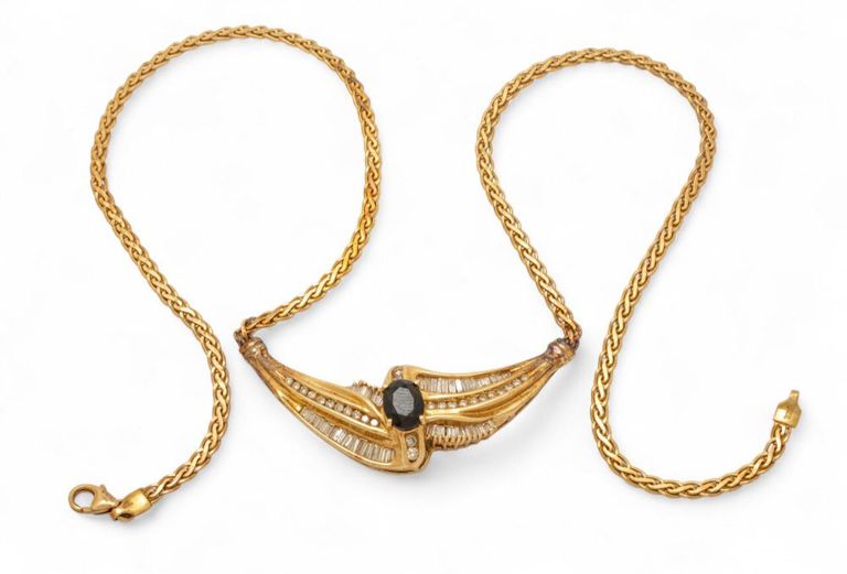 14k Yellow Gold Sapphire and Diamond Necklace