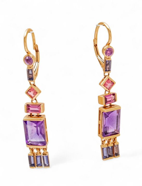 Pair of 14k Gold Amethyst and Sapphire Earrings