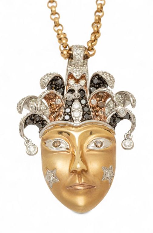 14k Yellow Gold Diamond Mask Pendant Necklace