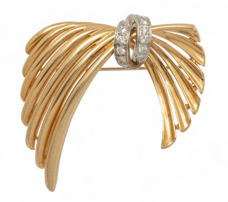 14k Yellow Gold Diamond Brooch