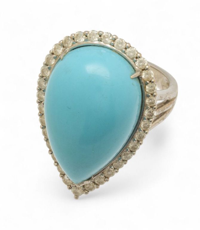 18k White Gold Turquoise and Diamond Ring