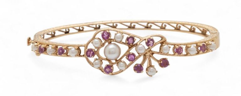 14k Yellow Gold Pearl and Sapphire Bracelet