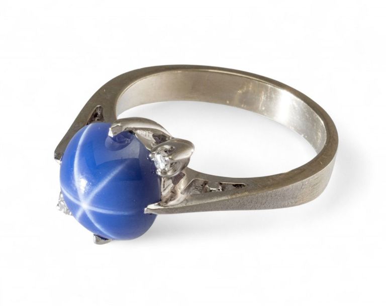 14k White Gold Star Sapphire and Diamond Ring