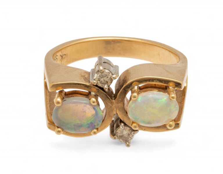 14k Yellow Gold Opal and Diamond Ring