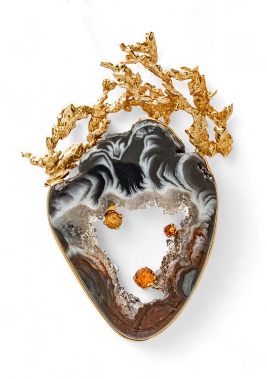 14k Gold Geode and Citrine Pendant