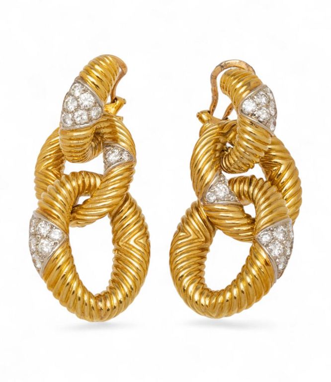 Pair of 18k Yellow Gold Diamond Clip Earrings