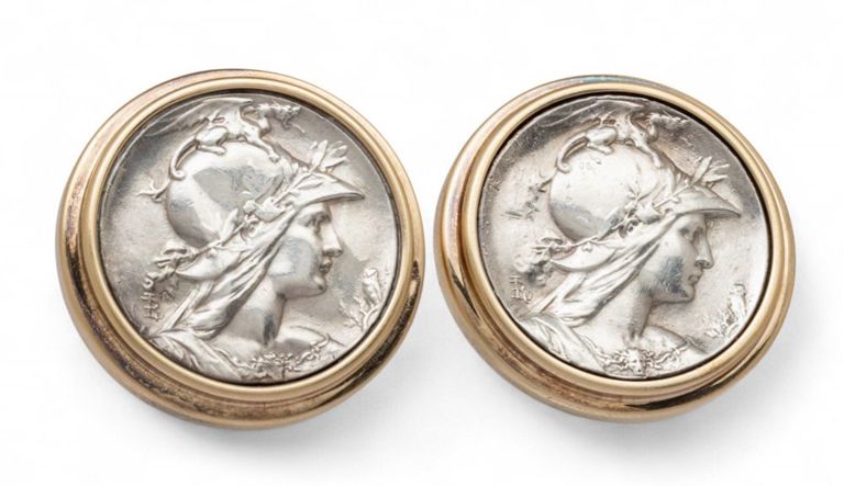 Pair of Silver and 14k Gold Coin Earrings
