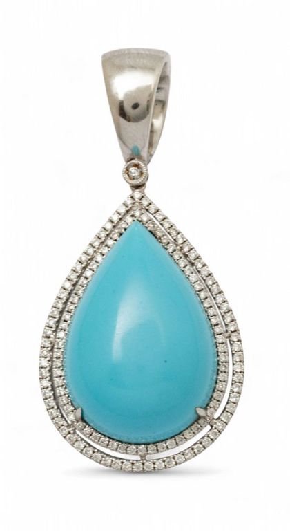 14k White Gold Turquoise and Diamond Pendant