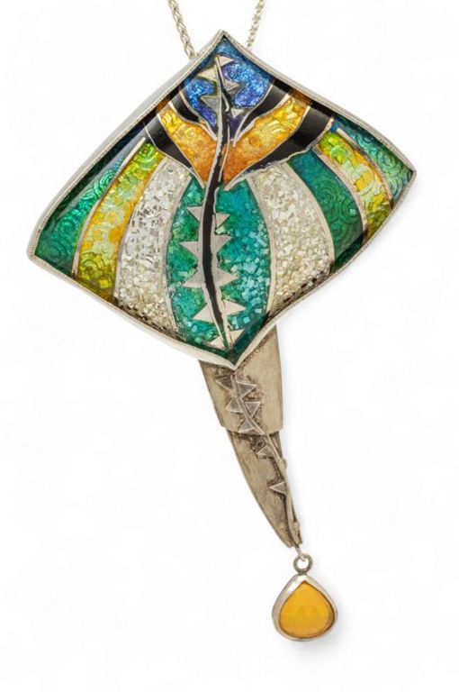Sydney Scherr Silver Enamel Pendant Necklace