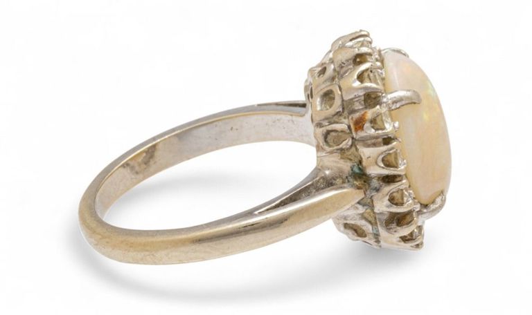 14k White Gold Opal and Diamond Ring