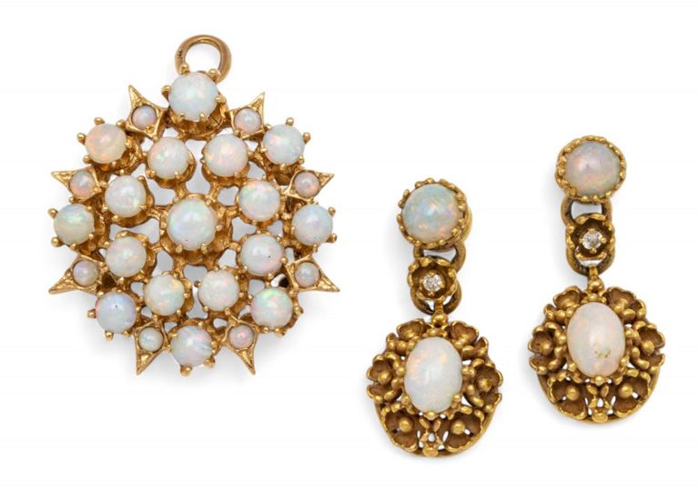 14k Gold Opal and Diamond Set