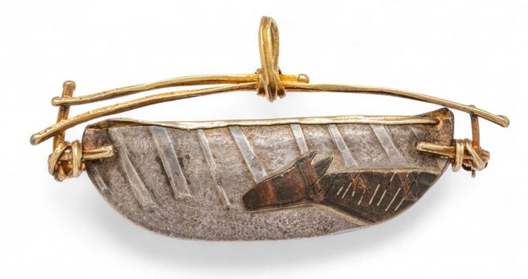 18k Gold and Silver Canoe Brooch/Pendant