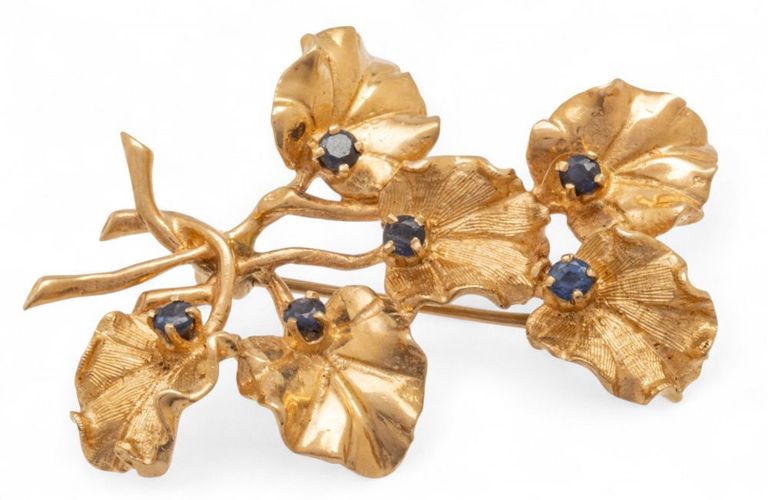 14k Yellow Gold Sapphire Brooch