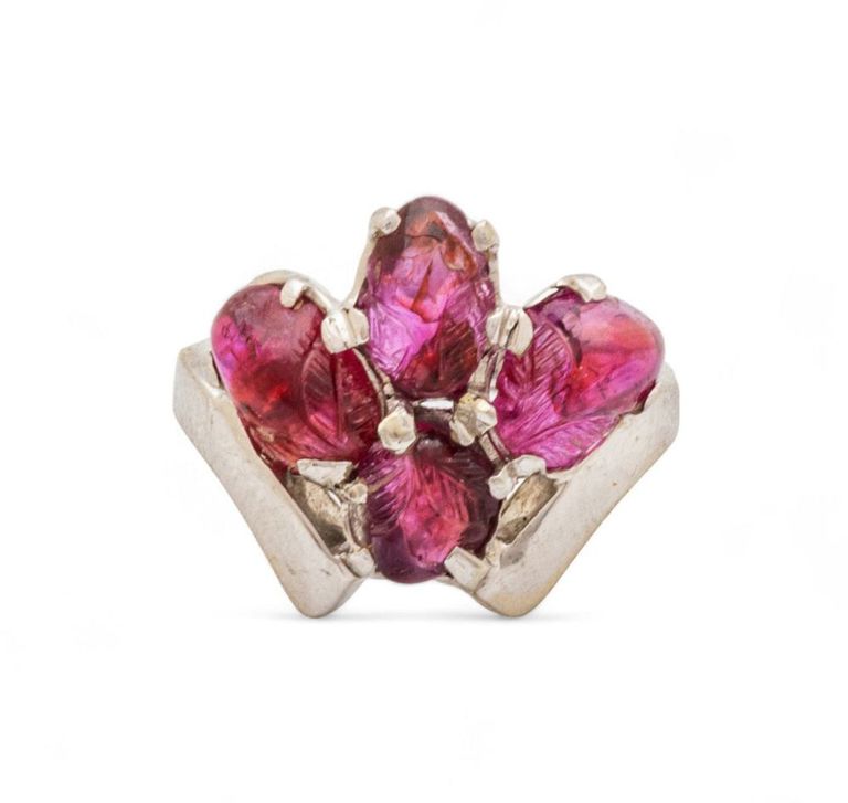 14k White Gold Ruby Cluster Ring
