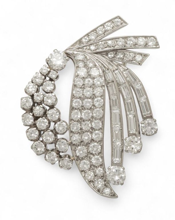 18k White Gold and Platinum Diamond Brooch