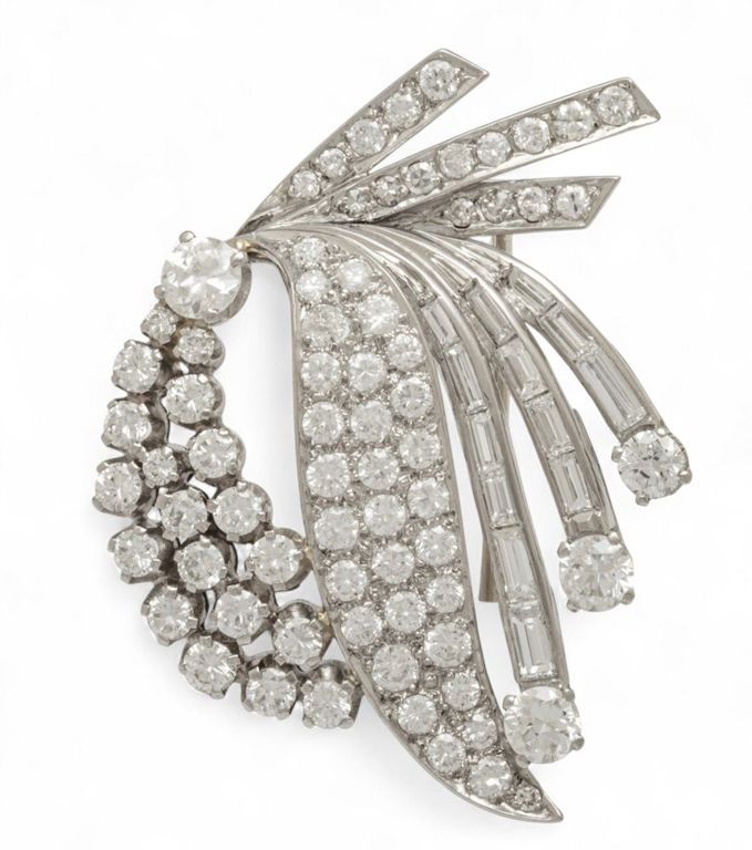 18k White Gold and Platinum Diamond Brooch
