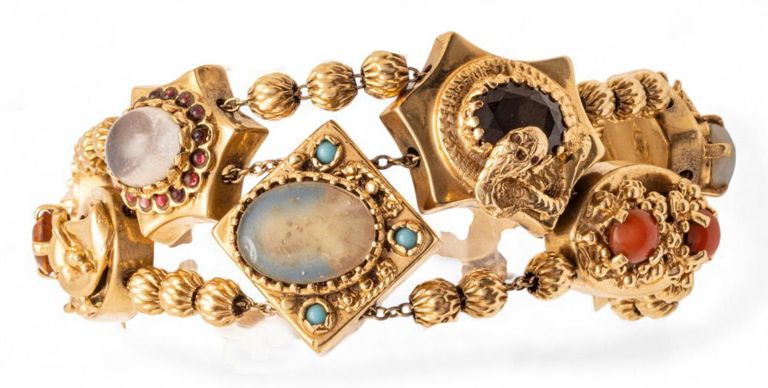 14k Gold Gem-set Charm Bracelet
