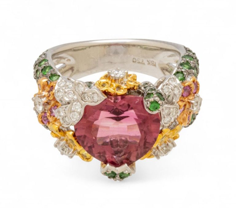 18k White, Yellow Gold Gem-set Ring