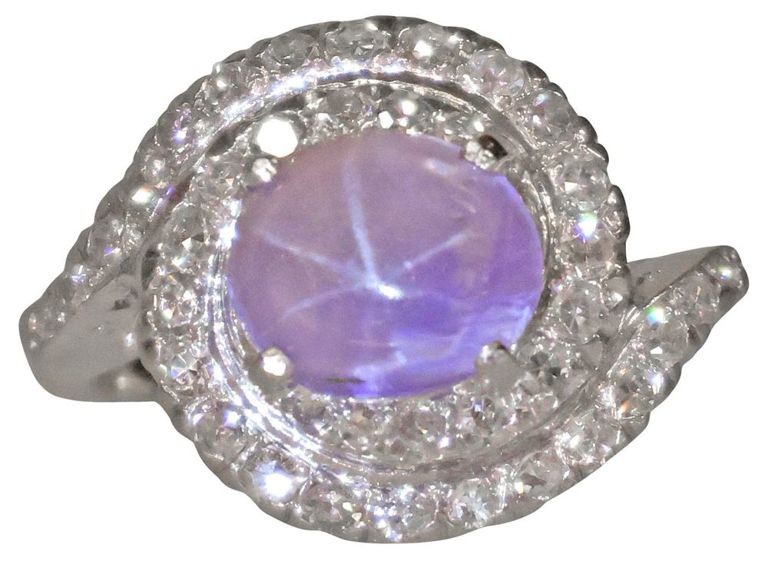 14k White Gold Star Sapphire and Diamond Ring