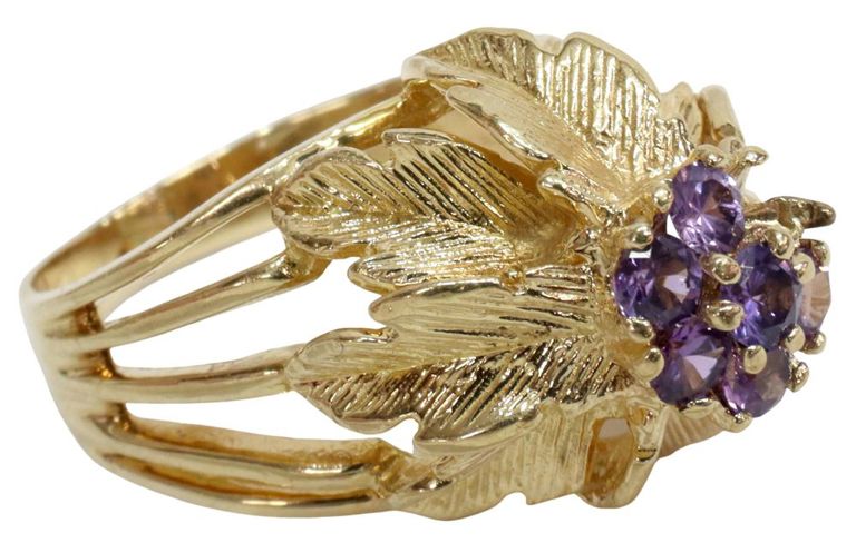 14k Yellow Gold Purple Stone Flower Ring