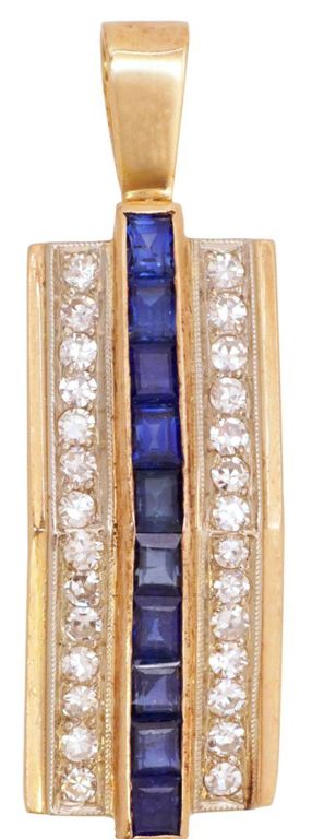 14k Yellow Gold Sapphire and Diamond Pendant