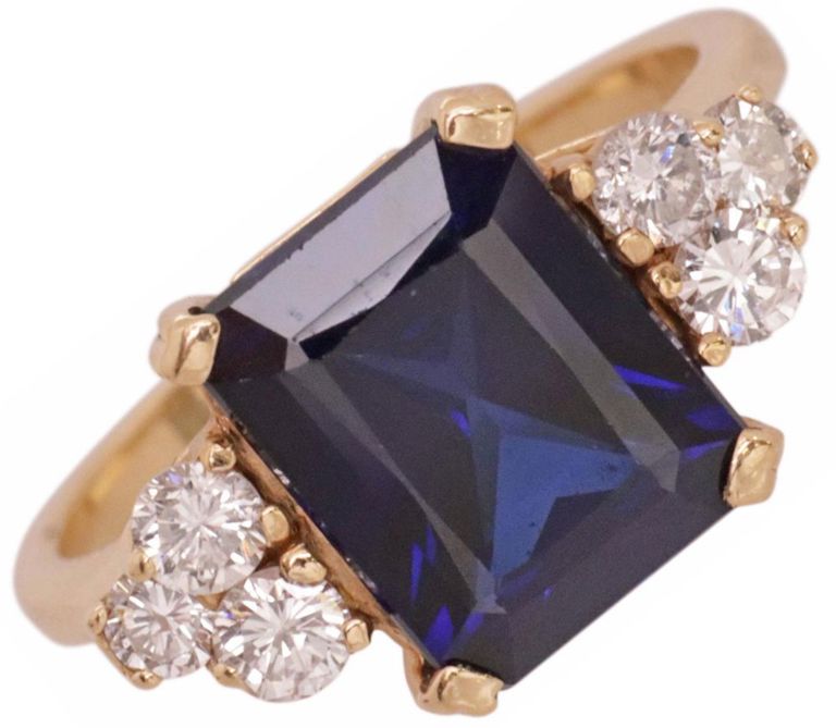 14k Yellow Gold Lab Sapphire and Diamond Ring